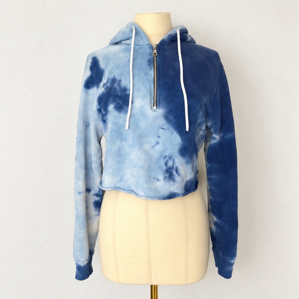 Cotton Citizen SoulCycle Hoodie Womens XS Blue Tie Dye Quarter Zip Crop Sweat